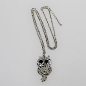 Vintage Owl Pendant Necklace, Silver Plated Chain